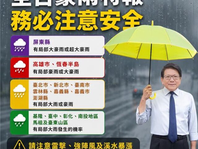 台灣新聞通訊社-15縣市大豪雨狂炸 潘孟安：防救災體系嚴陣以待