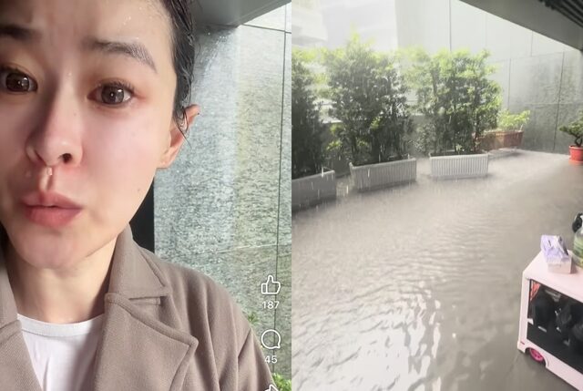 台灣新聞通訊社-全台豪雨！女星豪宅「陽台變池子」 成落湯雞問網友：就問怎麼清
