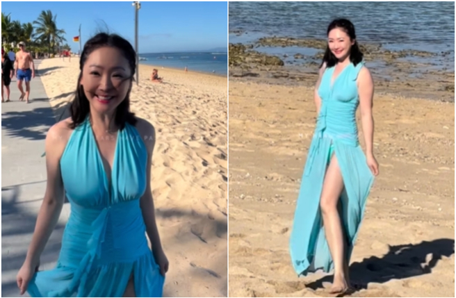台灣新聞通訊社-王俐人首遊峇里島「高衩洋裝」辣翻 50歲有感而發人生體悟