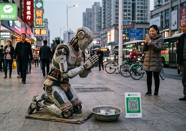 台灣新聞通訊社-中國連乞丐都要被取代？用要價1.3萬美金機器人乞討…施捨還要掃QR Code