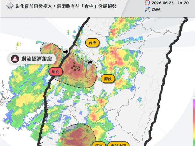 台灣新聞通訊社-新劇烈雷雨胞發展中！粉專「示警3縣市」：下個可能有災情的地點