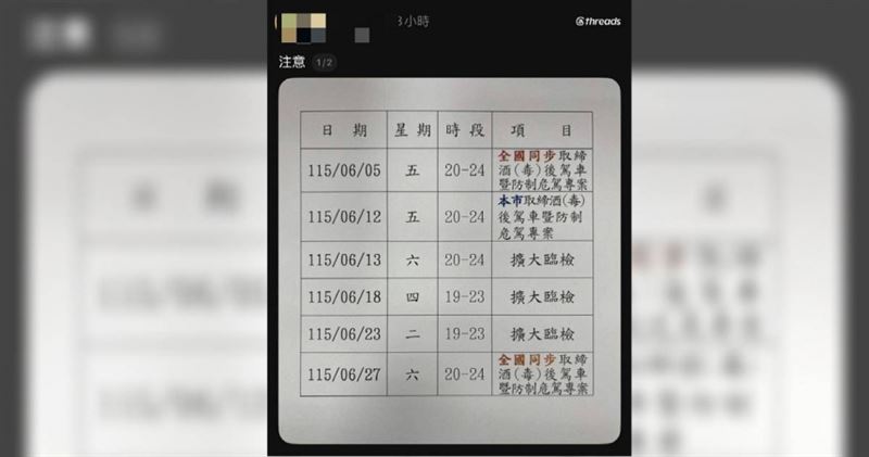 台灣新聞通訊社-公然說謊?毒駕勤務日程外流中警急喊假的 知情人士打臉:署局規劃全中