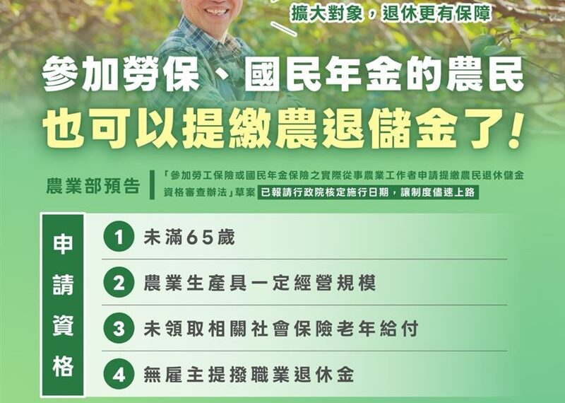 台灣新聞通訊社-退休金制度擬放寬!政府幫提繳、斜槓能領「上萬人受惠」