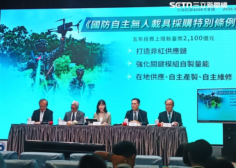 台灣新聞通訊社-行政院拍板2100億無人載具採購特別條例 規劃5年間採購無人機艇3項目