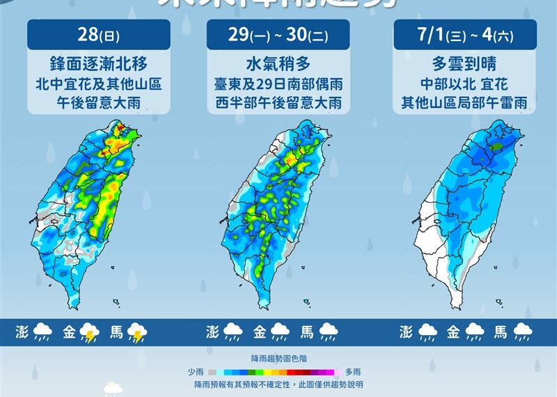 台灣新聞通訊社-明起鋒面北移防午後大雨！下週颱風恐生成　轉晴要等這天