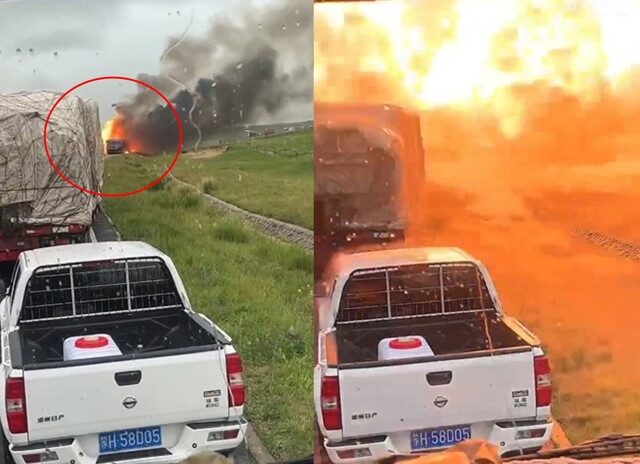 台灣新聞通訊社-內蒙化學車追撞「大爆炸」 蕈菇雲直衝天際！釀2死4傷