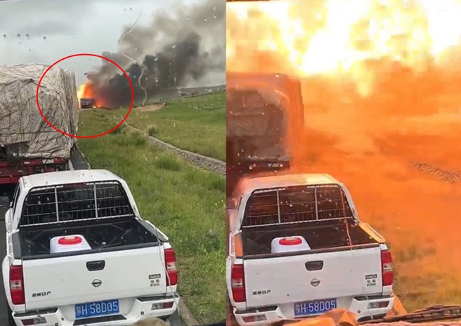 台灣新聞通訊社-內蒙化學車追撞「大爆炸」 蕈菇雲直衝天際!釀2死4傷