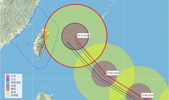 台灣新聞通訊社-巴威最新各國路徑出爐!模式差距不大 風雨卻可能差很多
