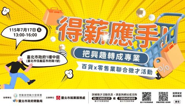 台灣新聞通訊社-百貨、超商、電商聯手搶才！26家企業釋出1,010職缺 零售業跨足數位與電商時代 把興趣變專業、讓工作成志業