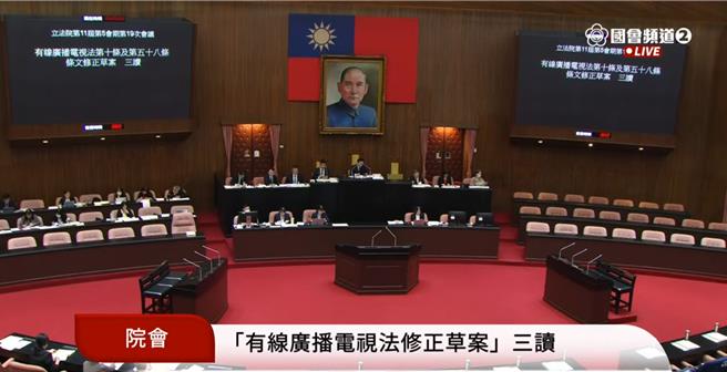 台灣新聞通訊社-「黨政軍條款」鬆綁 立院三讀有線廣播電視法 投資上限1％