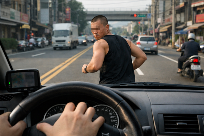 台灣新聞通訊社-男子車道慢跑引眾怒!駕駛按喇叭遭攔車嗆聲 網轟:超自私