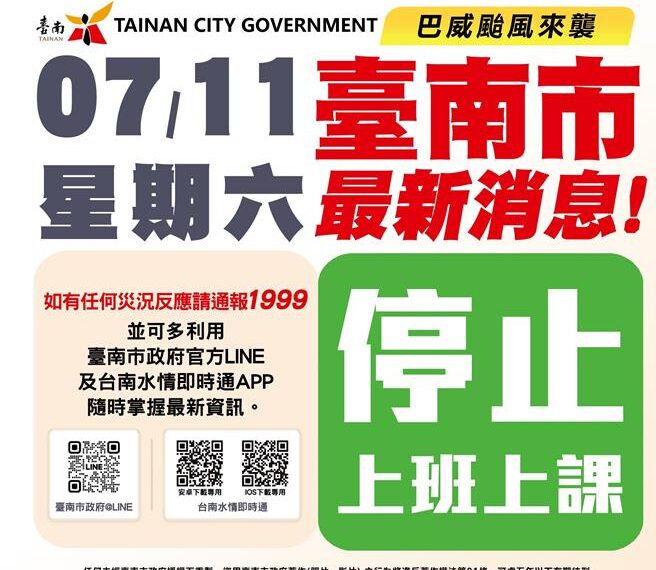 台灣新聞通訊社-陣風達10級!巴威風力達標 台南11日停班停課