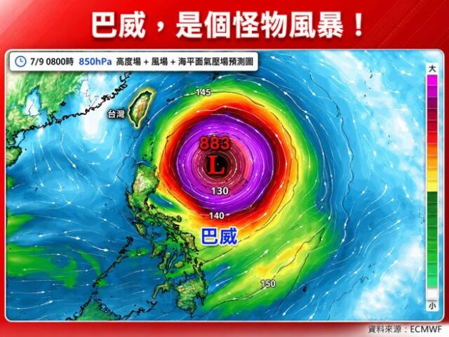 台灣新聞通訊社-專家喊「巴威是怪物風暴」 接近台灣達強颱 Size超大