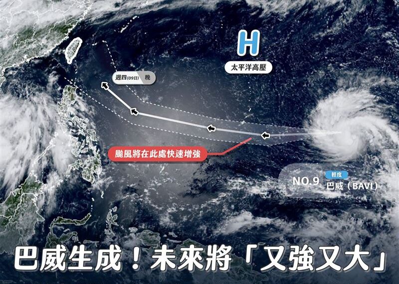 台灣新聞通訊社-巴威又強又大!專家曝這時「快速增強」:有趨向台灣的明顯趨勢