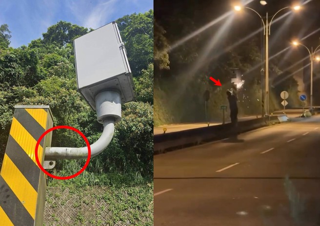 台灣新聞通訊社-台3超速被拍引怒火! 新竹男「深夜鋸桿」畫面曝光