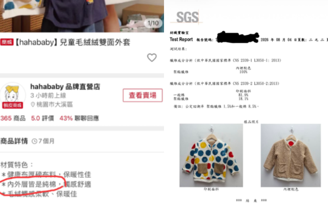 台灣新聞通訊社-二伯HAHABABY千元童裝材質「標榜純棉竟含化纖」 業界人士：非單純疏失