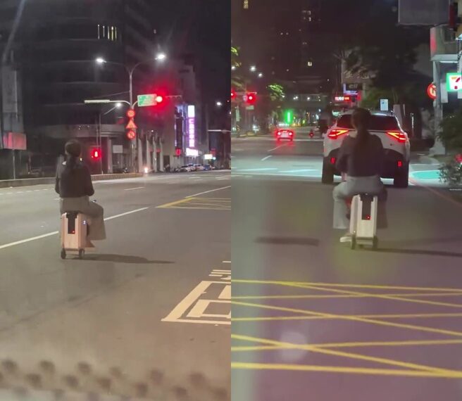 台灣新聞通訊社-「行李箱不是機車!」台中女夜騎電動箱上路 警:最高罰3600